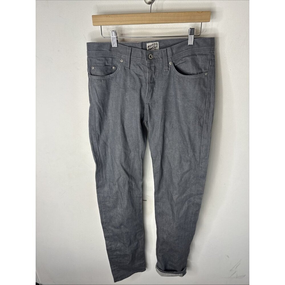 Naked & Famous Selvedge Denim Jeans Gray Raw Denim Men’s 30x35